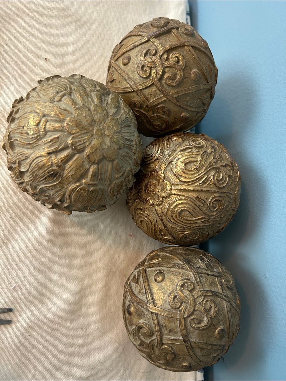 Decorative Gold Holiday Ornament Balls - Set of 4